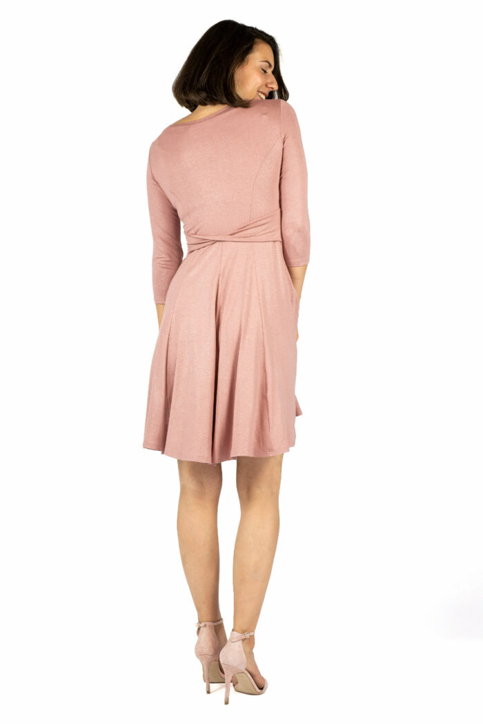 Schwingendes Tanzkleid Sabina mit Dreiviertel-Arm und Wendegürtel in rosé