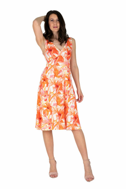 schwingendes Sommerkleid Sylvie in orange Druck